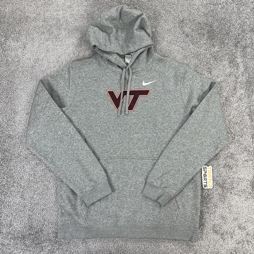 Virginia Tech Hokies Hoodie Mens Large Gray NCAA Football Nike VT Logo Pullover